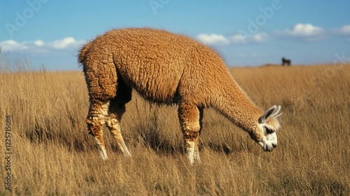 Alpaca Grazing in Golden Field photo