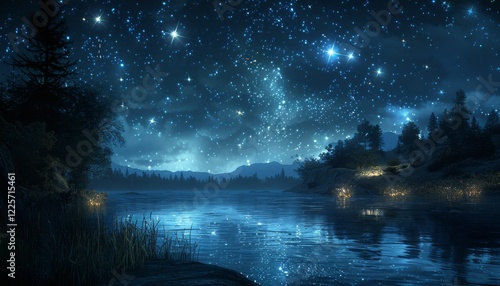 Wallpaper Mural A serene and peaceful scene of a lake at night with a sky full of stars Torontodigital.ca