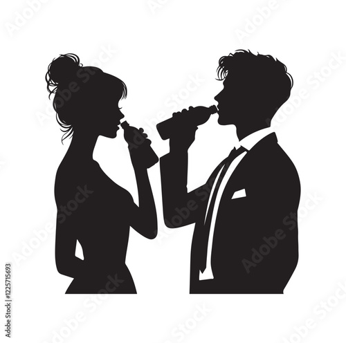 young man and woman drinking water 
silhouette vector illustration
