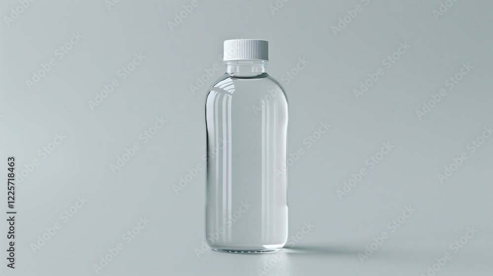 A transparent plastic bottle with a white cap, filled with clear liquid A transparent plastic bottle with a white cap, filled with clear liquid