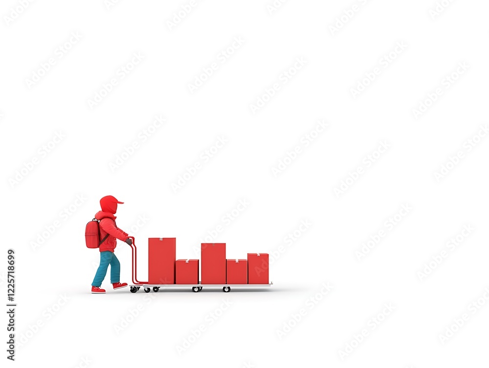 Fototapeta premium 3D person pushing cart