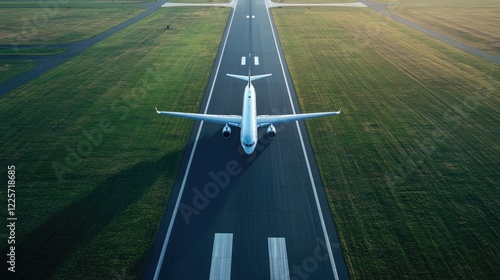 Airplane on a Runway with Green Grass on Either Side