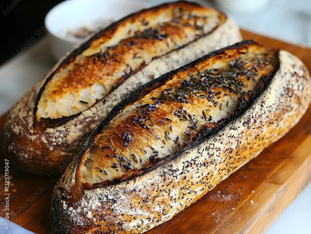 Artisan Lavender Poppy Seed Bread, Crusty Baked Loaves Artisan Lavender Poppy Seed Bread, Crusty Baked Loaves