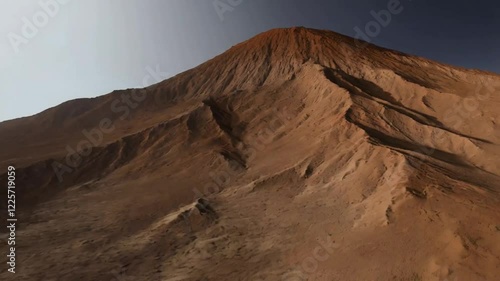 Dramatic Close-Up of Olympus Mons on Mars, Sunlight Illuminating the Solar Systems Largest Volcano with Shadowed Slopes and Rugged Terrain