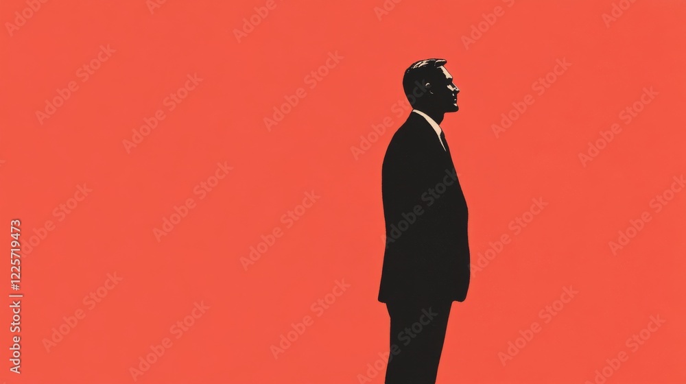 Silhouette of a businessman standing against a red background. Silhouette of a businessman standing against a red background.
