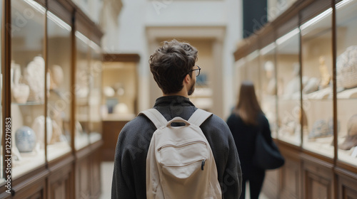 Person In Museum Asking Guide About Exhibit Information photo