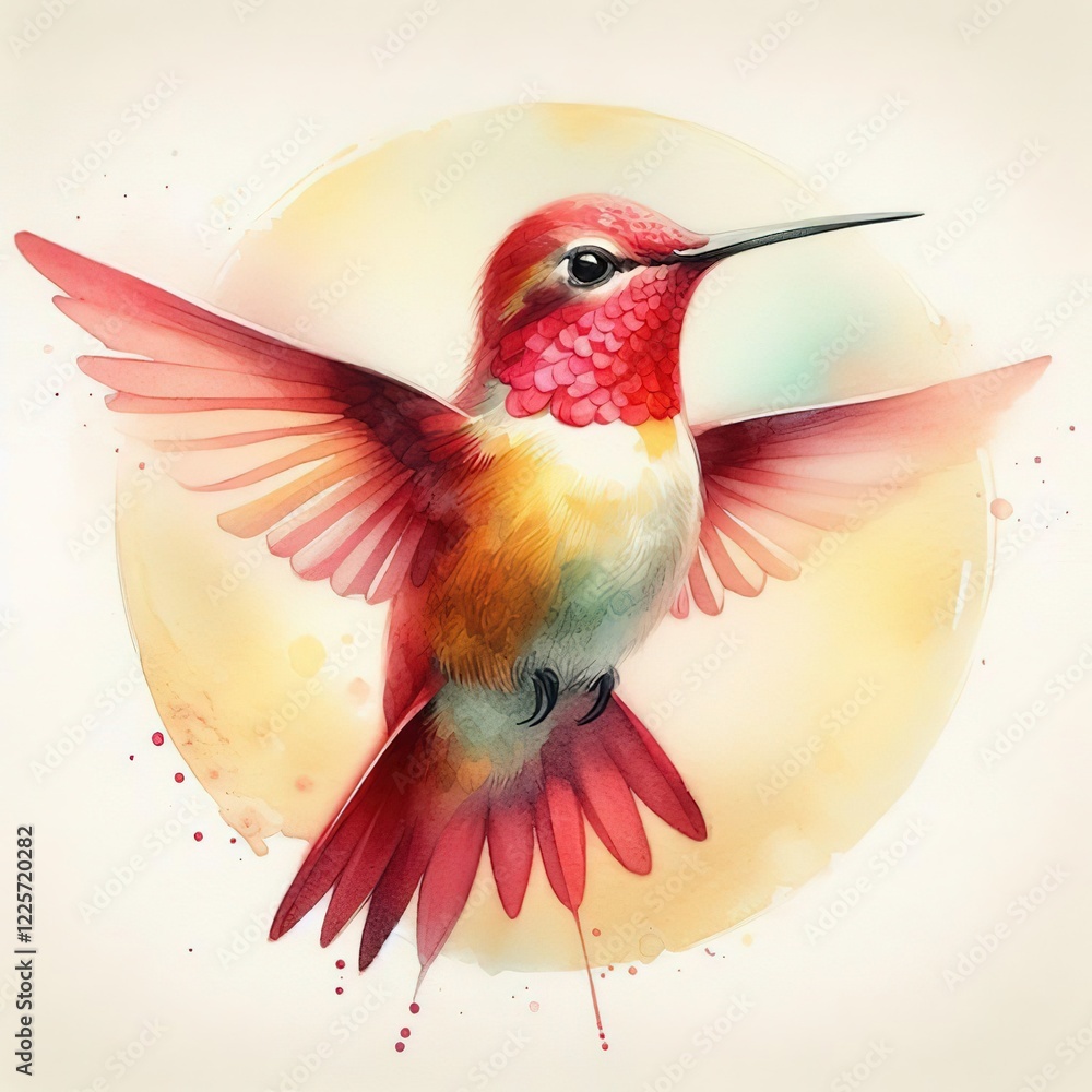 Obraz premium Mummingbird in flight bird watercolor paint concept illustration