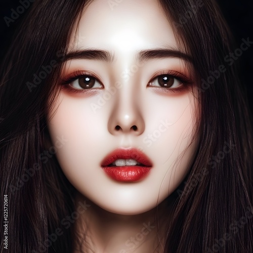 Wallpaper Mural Stunning Closeup Portrait of a Young Woman with Red Lips and Dark Hair Torontodigital.ca