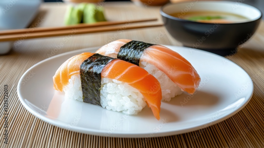 an elegant Japanese dining table set with a variety of traditional dishes, including sushi, sashimi