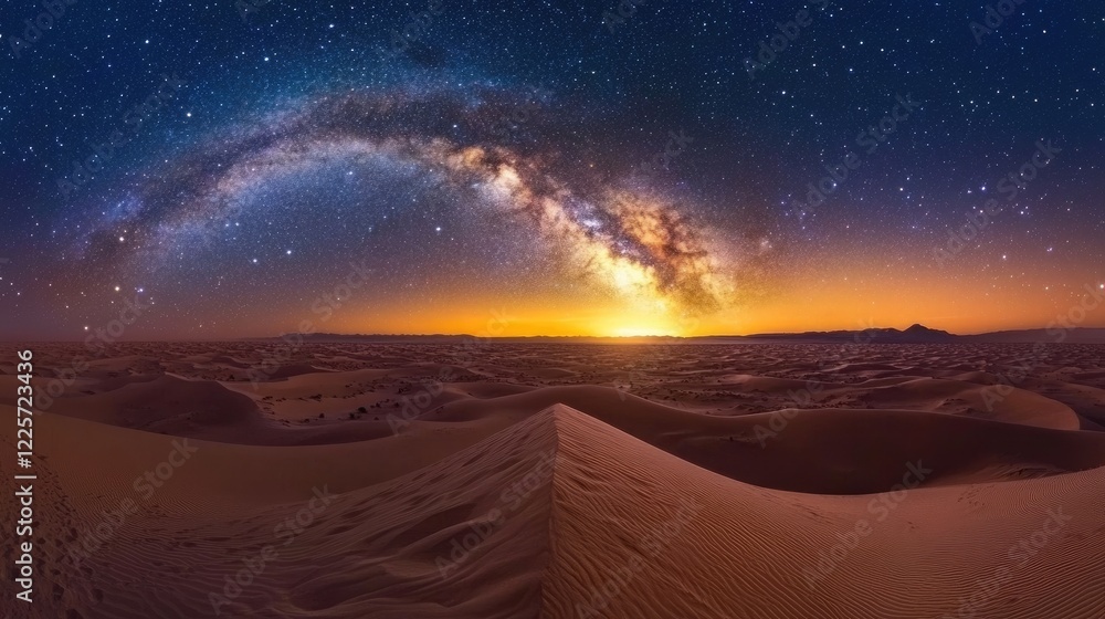 Milky Way Galaxy Over Desert Dunes at Sunset Milky Way Galaxy Over Desert Dunes at Sunset
