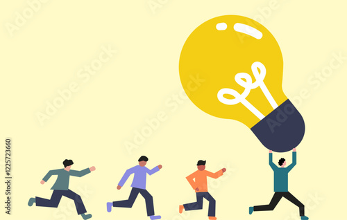 People chasing person with idea illustration