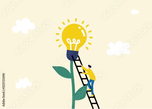 Man trying to reach idea success illustration