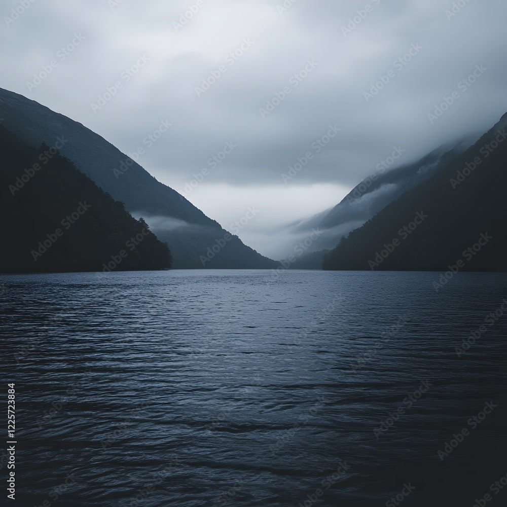 Serene Misty Lake Surrounded by Mountains Serene Misty Lake Surrounded by Mountains