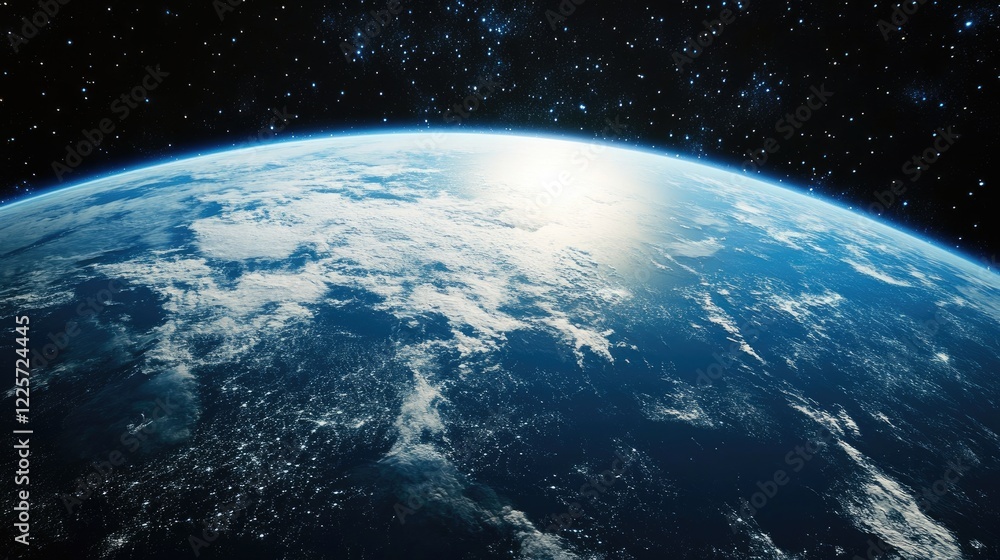 Obraz premium Earth's Blue Horizon with Scattered Clouds and Stars
