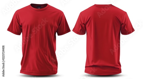 High-quality front and back view red t-shirt isolated on white background for retail fashion mockups, clothing designs, and logos.