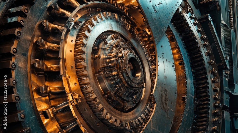 Fototapeta premium Close-up of a Complex Industrial Machine Gear System