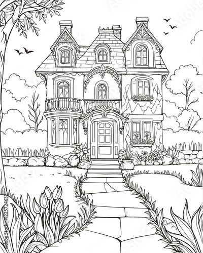 Wallpaper Mural Complex and very detailed drawing of a house for a coloring book Torontodigital.ca