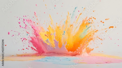 Pastel color dust particle splashingColorful powder explosion on white background photo