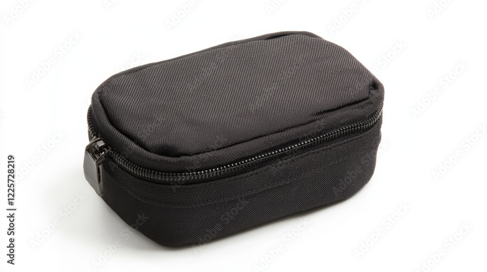 Black fabric zippered case isolated on white background Black fabric zippered case isolated on white background