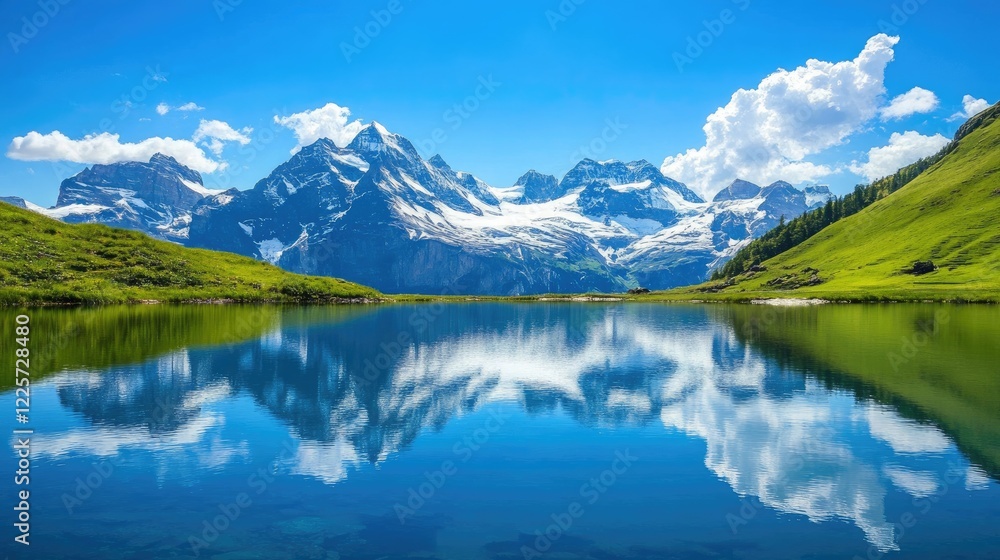 Snow-capped Mountains Reflected in a Serene Alpine Lake Snow-capped Mountains Reflected in a Serene Alpine Lake