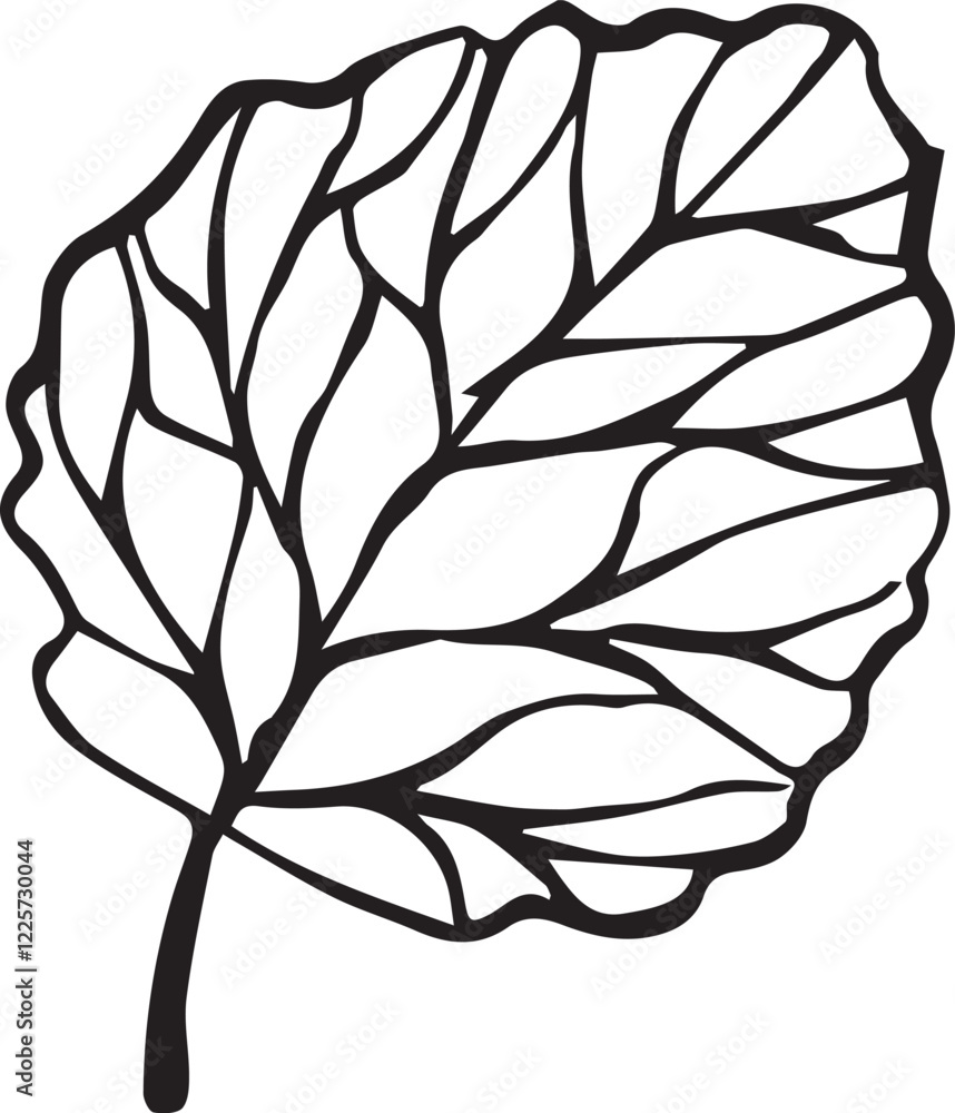 Fototapeta premium Art Nouveau Stylized Leaf in Bold Black and White Line Illustration with Decorative Design. Vector illustration for designs, wrappers, patterns, postcard