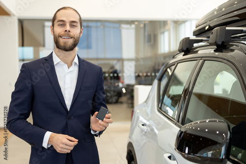 Wallpaper Mural Confident young elegant manager in a dealership looking contented Torontodigital.ca