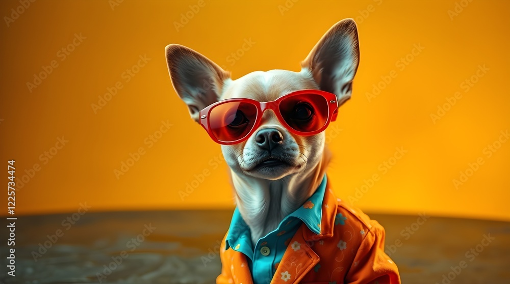 Dog in suit. Pet is dressed up in humorous, stylish suit complete with a tie for intellectual look. Trendy dog clothing for Funny humor. Dog with glasses and colorful costume Dog in suit. Pet is dressed up in humorous, stylish suit complete with a tie for intellectual look. Trendy dog clothing for Funny humor. Dog with glasses and colorful costume
