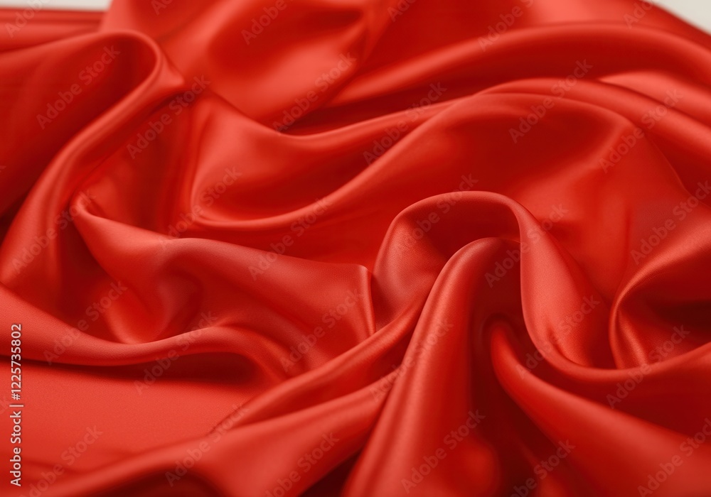 Luxurious red silk fabric with elegant waves and smooth texture Luxurious red silk fabric with elegant waves and smooth texture