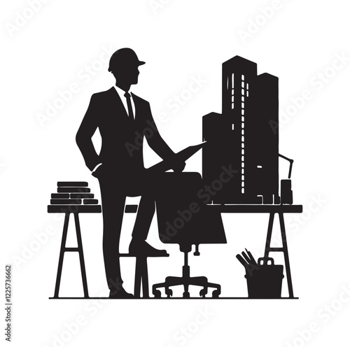 male architect pose silhouette vector illustration