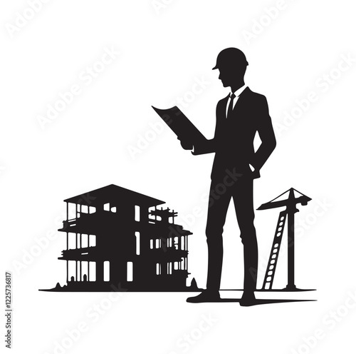 male architect pose silhouette vector illustration