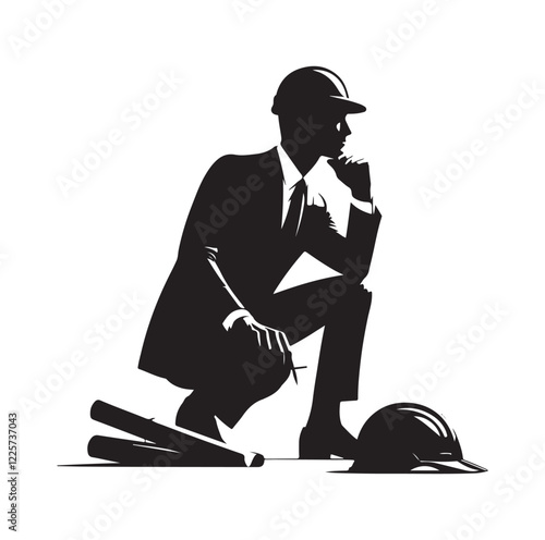 male architect pose silhouette vector illustration