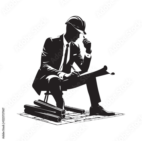 male architect pose silhouette vector illustration