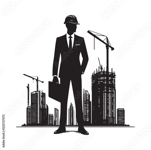 male architect pose silhouette vector illustration