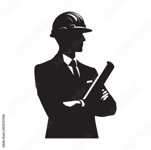 male architect pose silhouette vector illustration