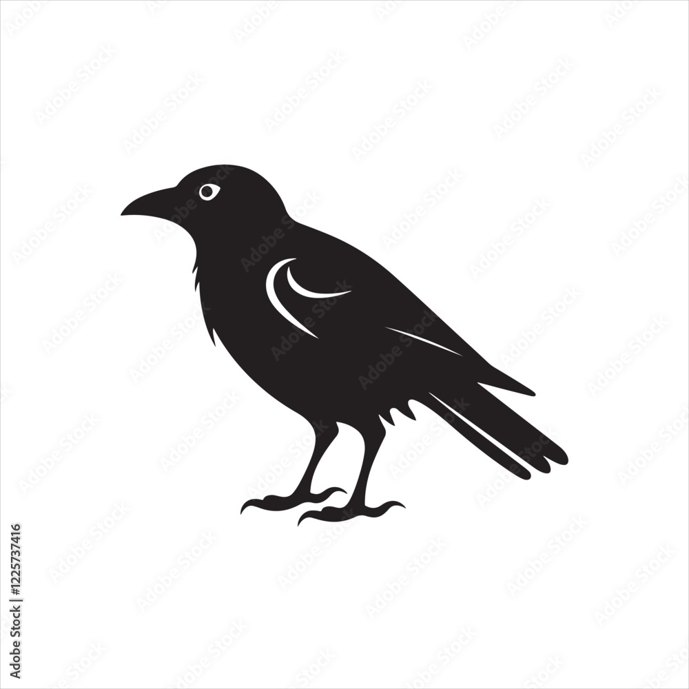 Simple Outline Raven Graphic for Easy Cut-Out Designs on Solid White Background Simple Outline Raven Graphic for Easy Cut-Out Designs on Solid White Background