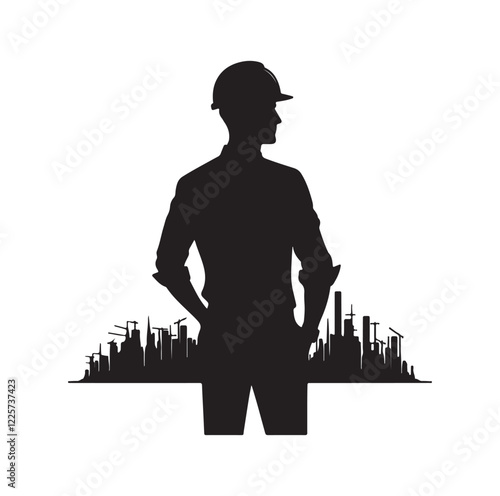 male architect pose silhouette vector illustration