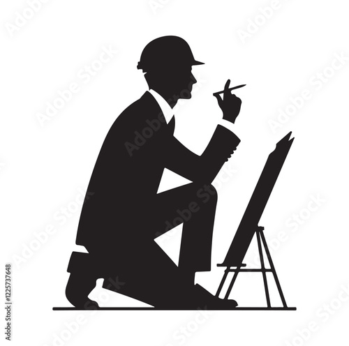 male architect pose silhouette vector illustration