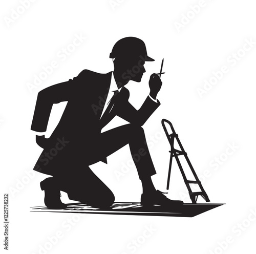 male architect pose silhouette vector illustration