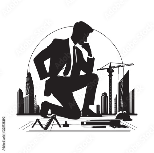 male architect pose silhouette vector illustration
