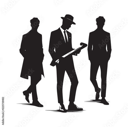 male architect pose silhouette vector illustration