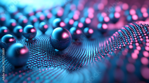Abstract blue and pink three-dimensional background of many spheres separated from each other and resembling drops 3D illustration 3D rendering


