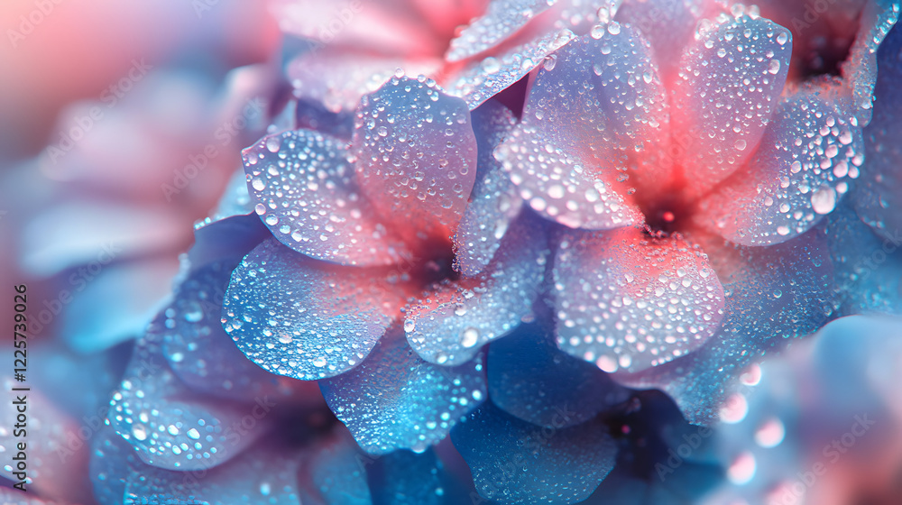 Fototapeta premium Abstract blue and pink three-dimensional background of many spheres separated from each other and resembling drops 3D illustration 3D rendering