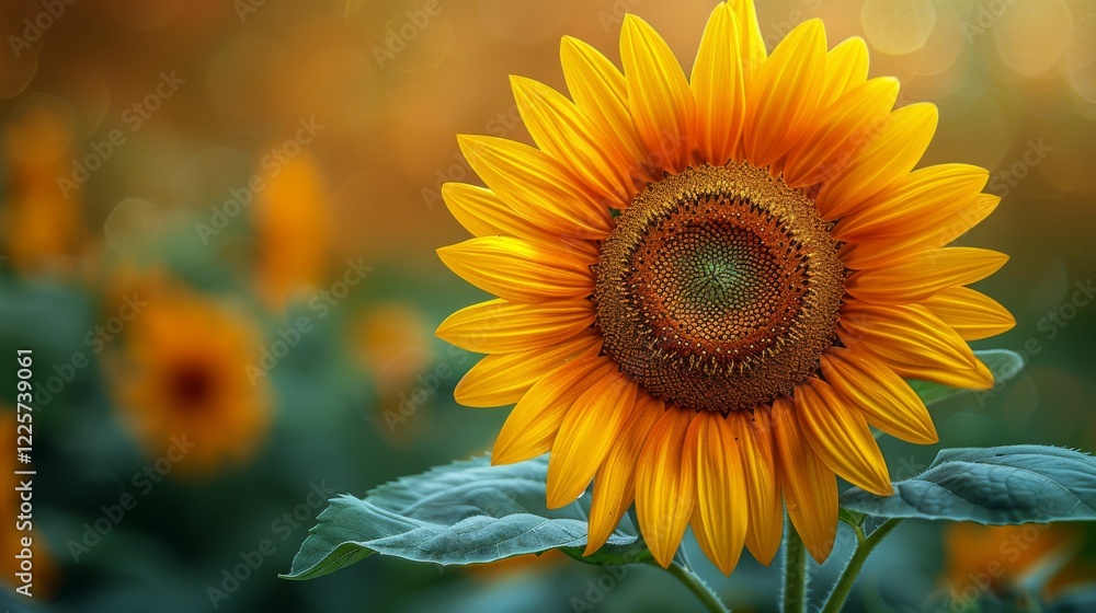 Fototapeta premium A single yellow sunflower is the main focus of the image
