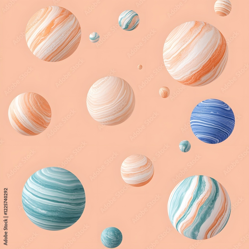 Fototapeta premium Abstract Pastel Swirled Planets Floating Background