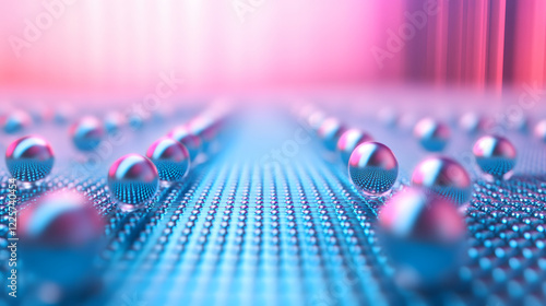 Abstract blue and pink three-dimensional background of many spheres separated from each other and resembling drops 3D illustration 3D rendering


