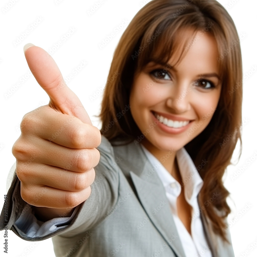 Woman expresses joy with a thumbs up while dressed professionally, isolated on a transparent background. PNG Woman expresses joy with a thumbs up while dressed professionally, isolated on a transparent background. PNG