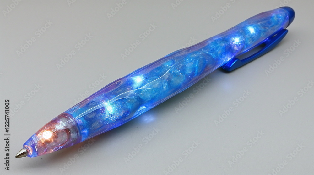 Ballpoint pen with floating light particles inside_004