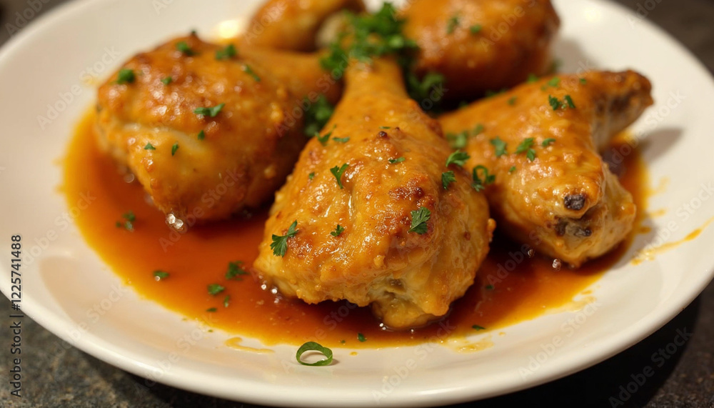 Baked chicken wings and legs in honey mustard sauce. Baked chicken wings and legs in honey mustard sauce.