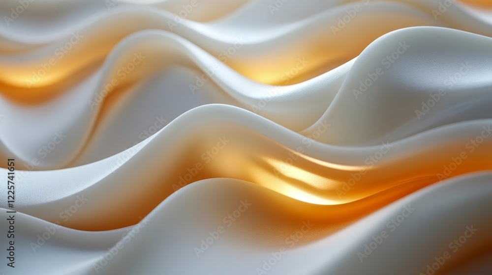 Fototapeta premium Abstract White and Gold Waves Elegant Soft Smooth Background Art Silk Shiny Light Amber Cream Beige 