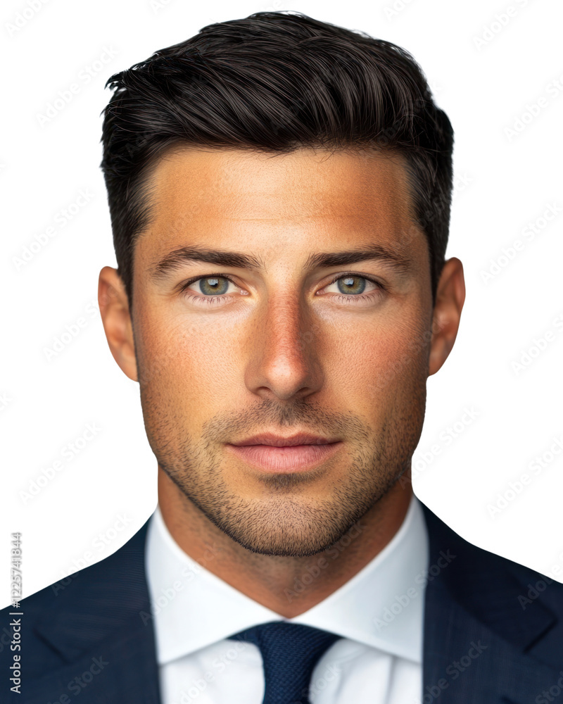 Confident man in a suit: focused and professional, isolated on a transparent background. PNG